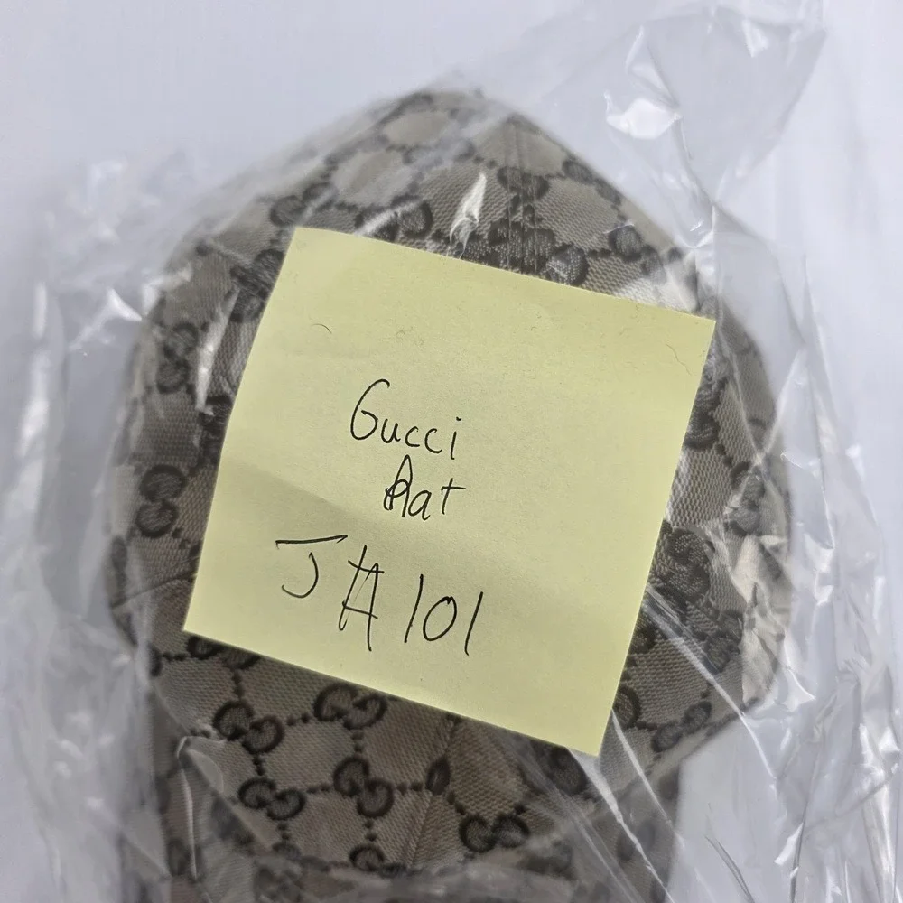 Gucci Hat Cap Strap Back Beige GG Monogram Web Stripe Mens Large Italy